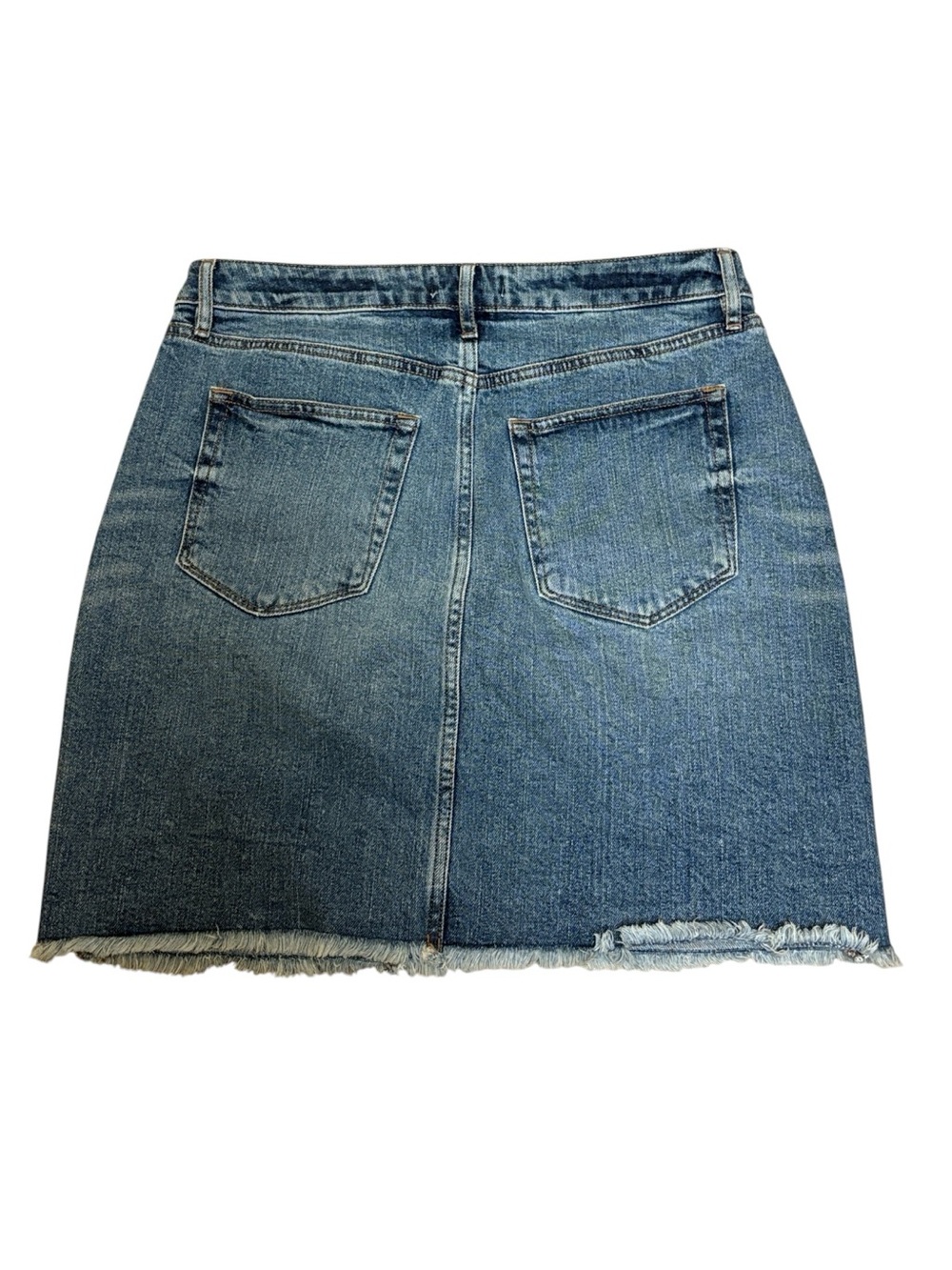 LOFT Medium Blue Denim Skirt with Frayed Hem - Picture 3 of 14